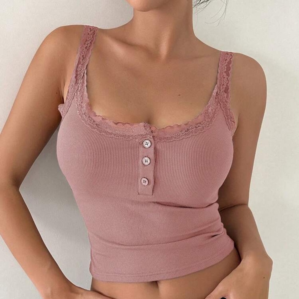 DAZY Lace Trim Button Front Cami Top